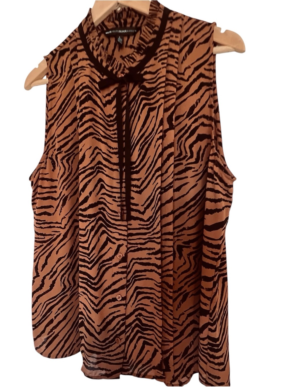 White House Black Market Brown and Black Sleeveless Tiger Zebra Animal Blouse